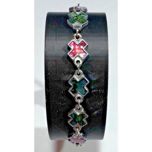 Jewelry - Silver Tone Bracelet X Shaped Charm Bracelet, Adjustable - Vintage